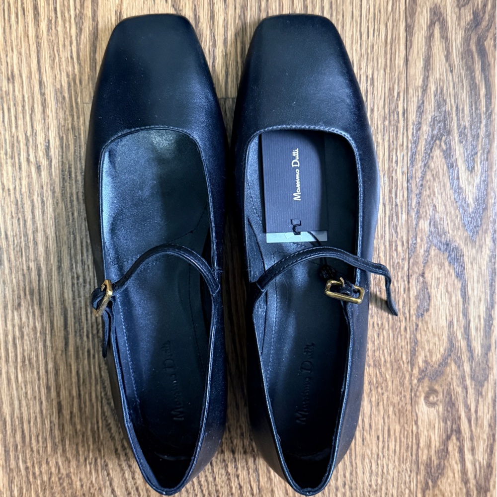 Massimo Dutti Black Square-Toe Flats